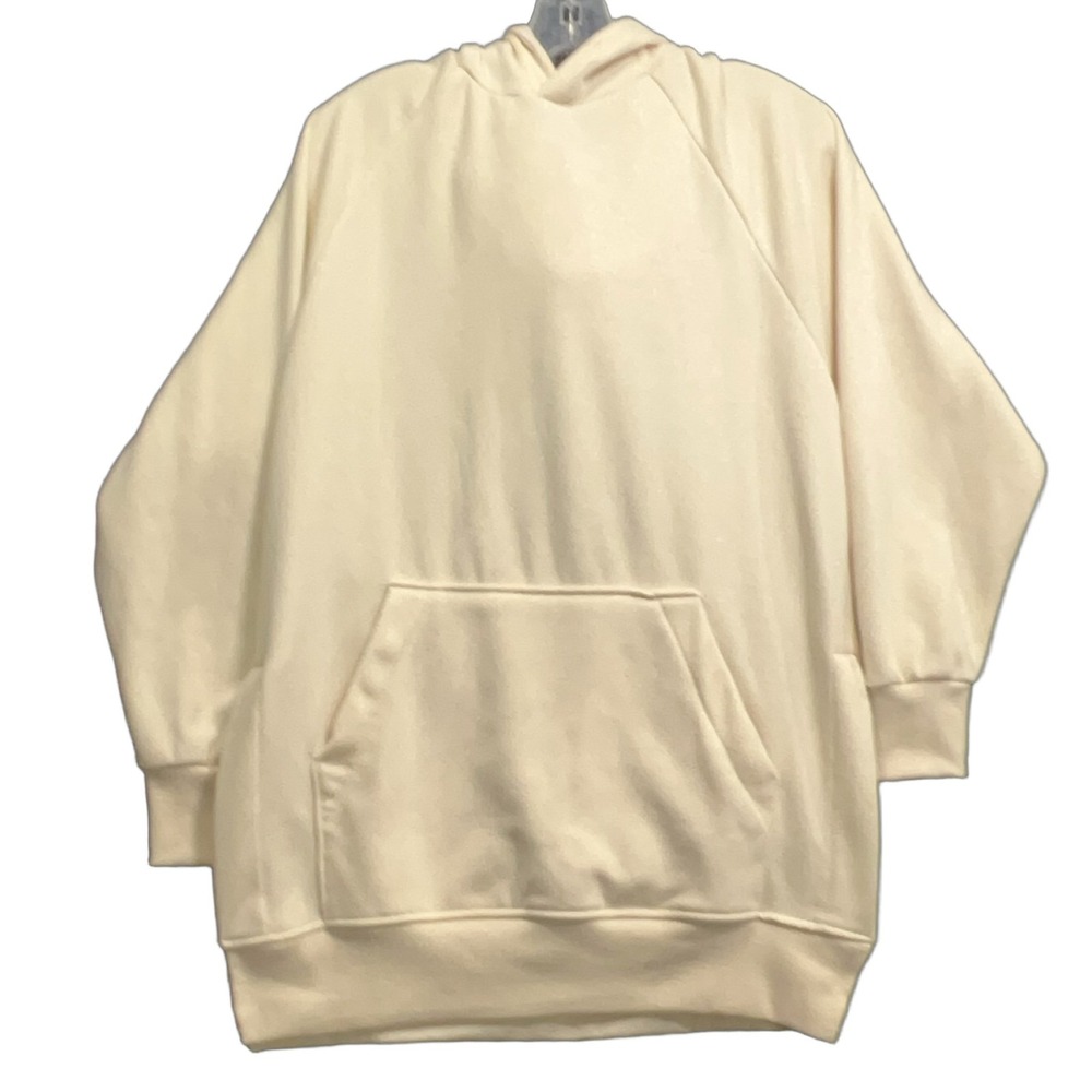 the WARMY Hoodie Unisex Adult L Beige Pullover Knit Hooded Pockets Cotton Blend
